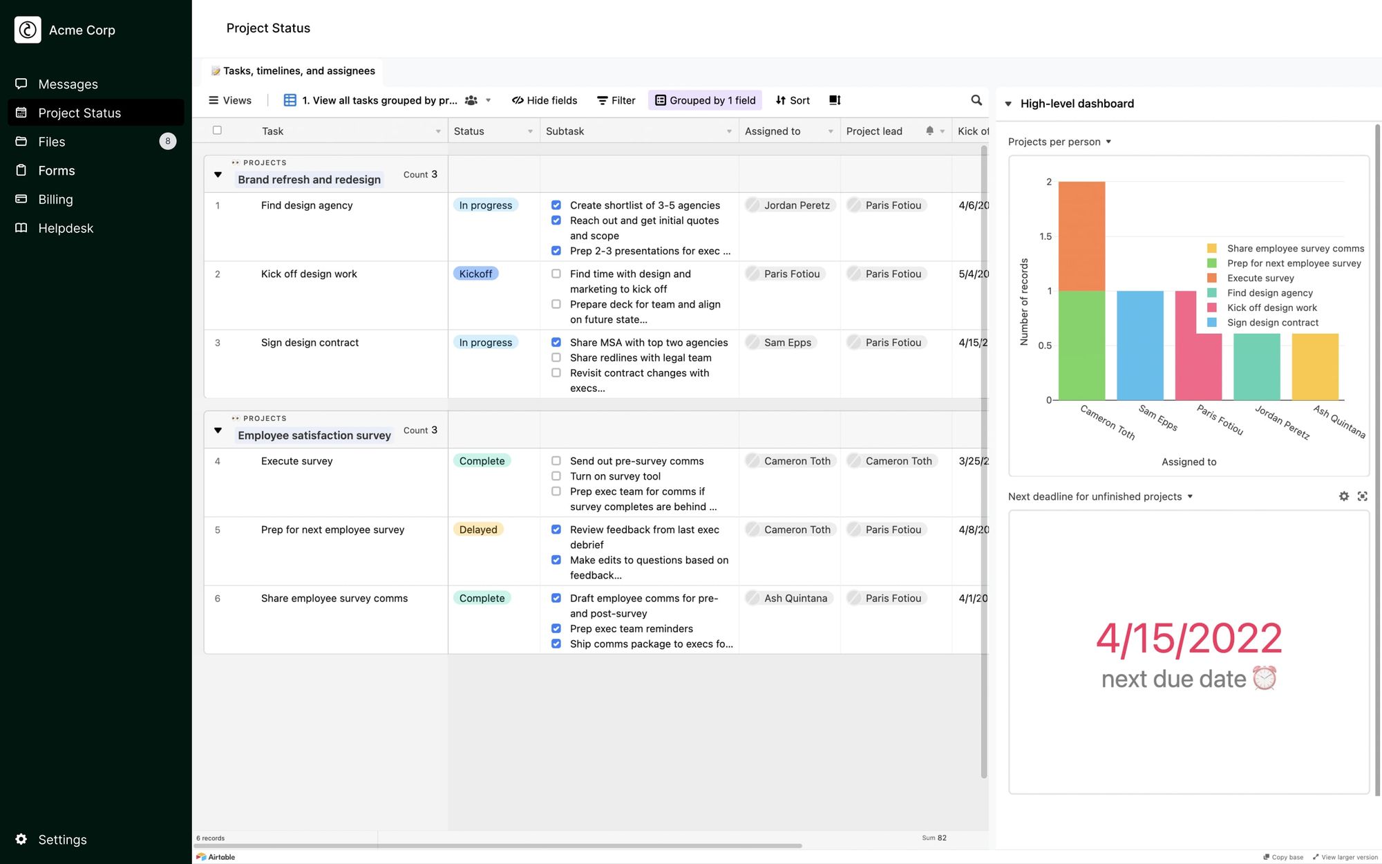 Client dashboard in Assembly
