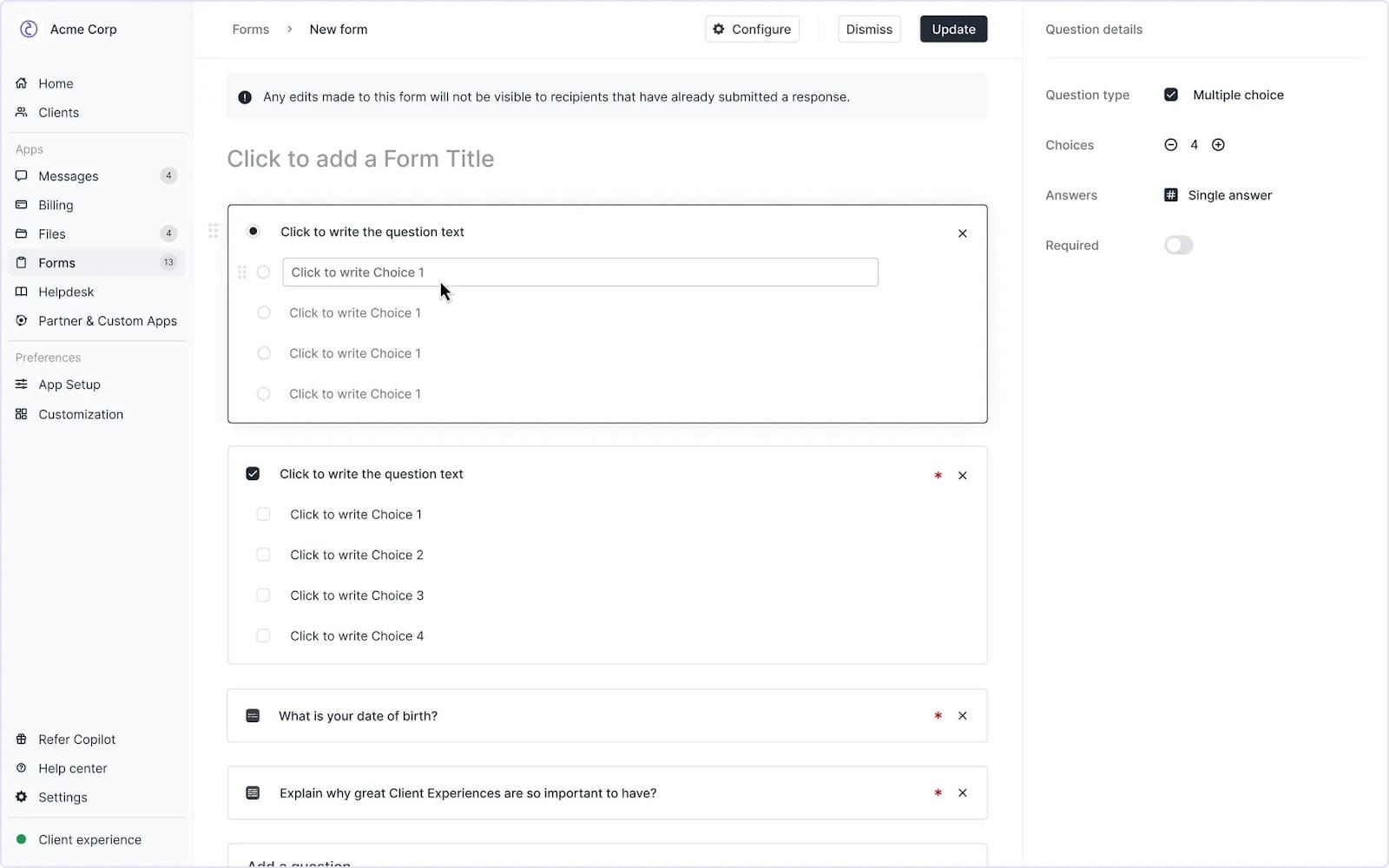 Assembly intake forms