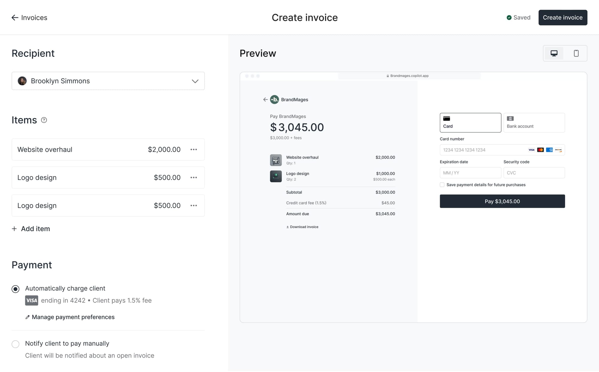 Invoice generation