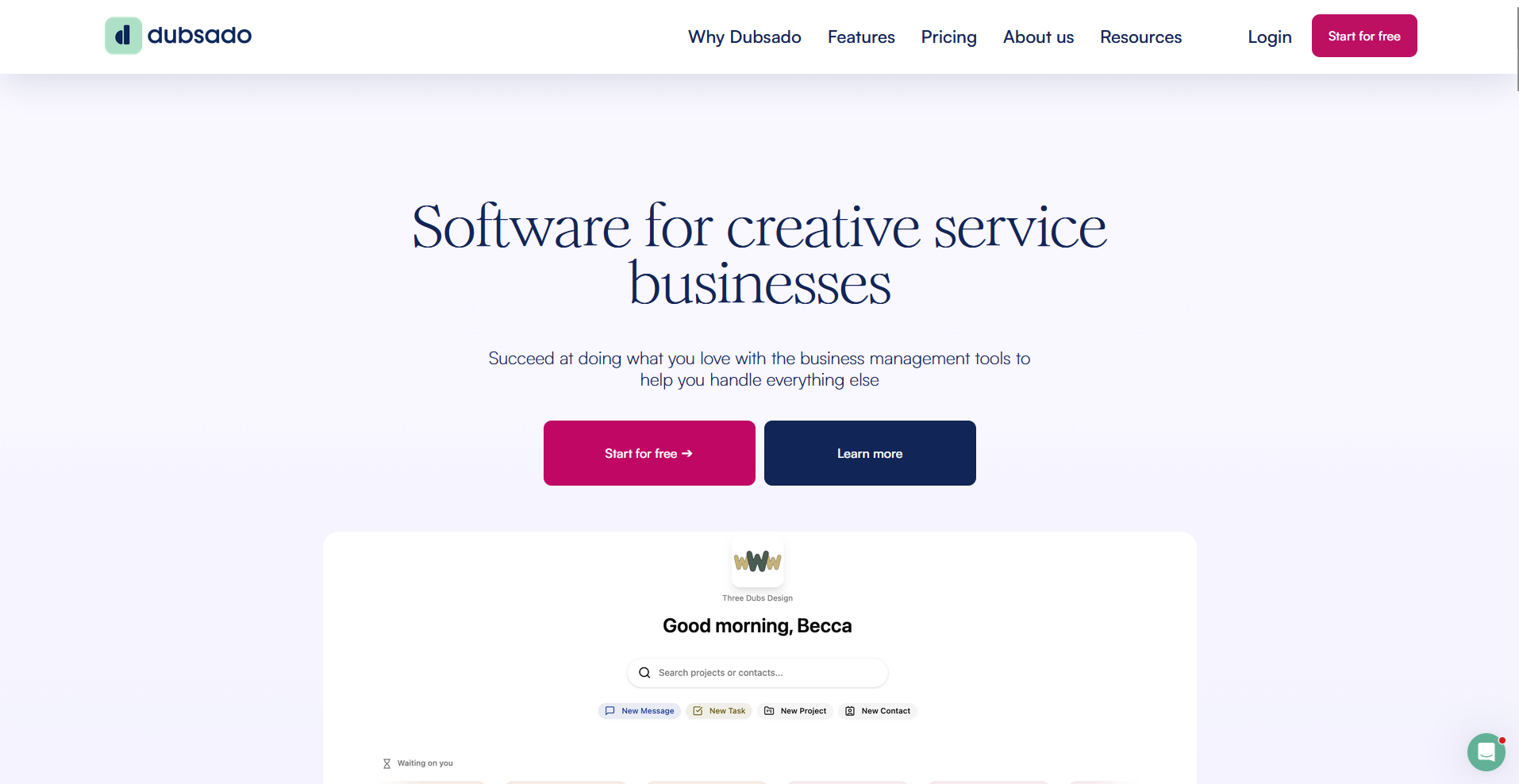 Dubsado home page